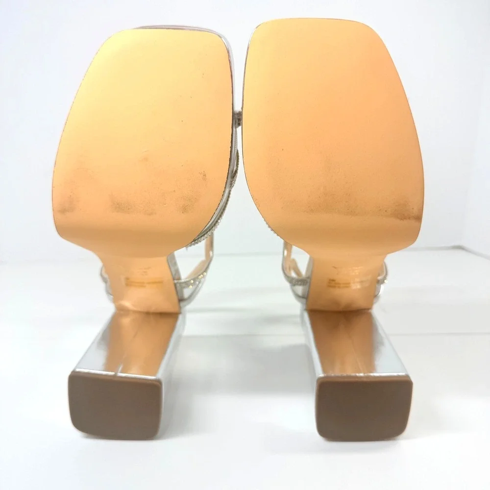 Nina Platform Sandals Women 9.5M Silver Rhinestone Block Heel Dress Shoes - Picture 6 of 9